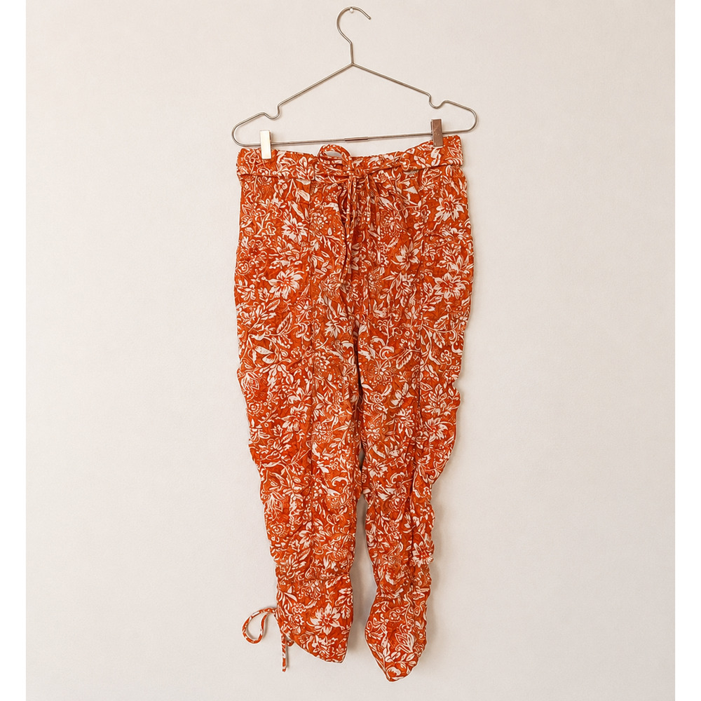 Free People Dusk 'Til Dawn Parachute Linen Pants Small Floral Cargo Relaxed Boho - Picture 2 of 7